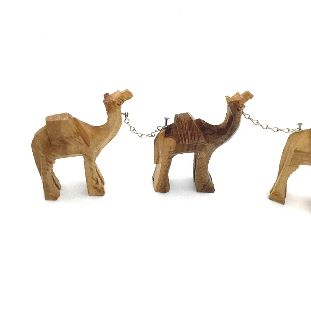 Vintage Hand Carved Olive Wood Camel Caravan Donkey Rider Holy Land Folk Art 10